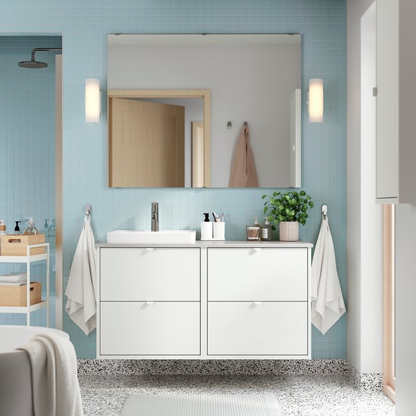 HAVBÄCK / ORRSJÖN Meuble de sdb avec lavabo, blanc/gris eff pierre, 49x21 1/2x28 3/8 "