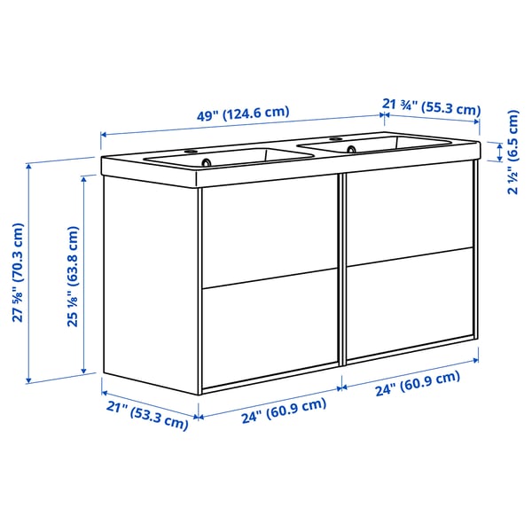 HAVBÄCK / ORRSJÖN Meuble de sdb avec lavabo, blanc, 49x21 3/4x27 5/8 "