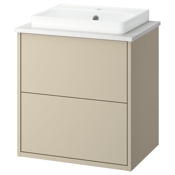 HAVBÄCK / ORRSJÖN Meuble sdb avec tiroirs/lavabo, beige/blanc marbré, 25x21 1/2x28 3/8 "