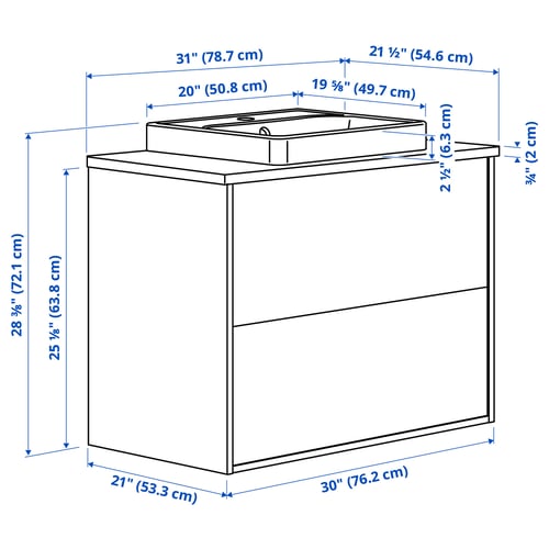 HAVBÄCK / ORRSJÖN Meuble sdb avec tiroirs/lavabo, beige/blanc marbré, 31x21 1/2x28 3/8 "