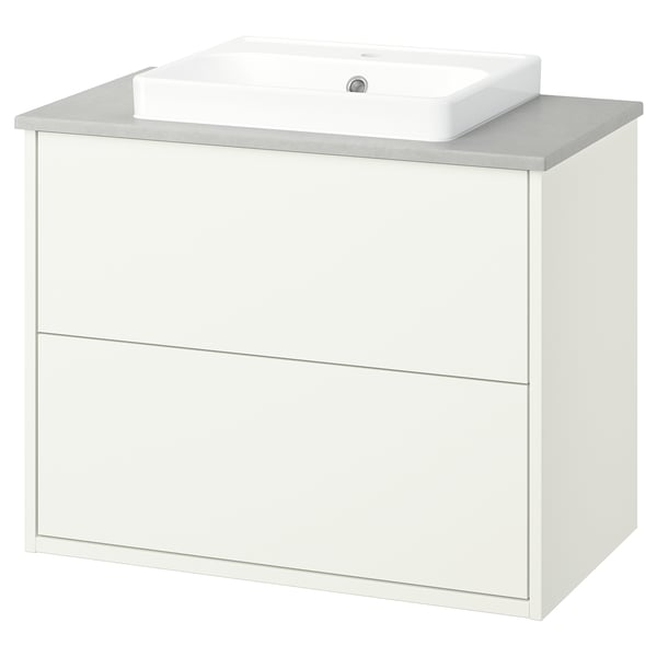 HAVBÄCK / ORRSJÖN Meuble sdb avec tiroirs/lavabo, blanc/gris eff pierre, 31x21 1/2x28 3/8 "