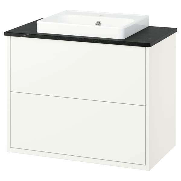 HAVBÄCK / ORRSJÖN Meuble sdb avec tiroirs/lavabo, blanc/noir marbré, 31x21 1/2x28 3/8 "
