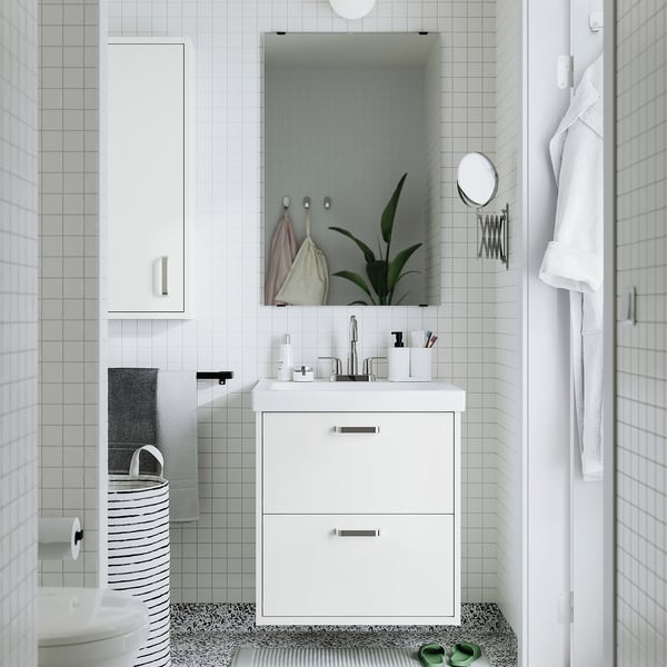 HAVBÄCK / ORRSJÖN Meuble sdb avec tiroirs/lavabo, blanc, 25x21 3/4x27 5/8 "