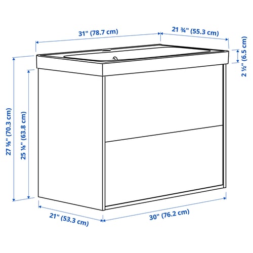 HAVBÄCK / ORRSJÖN Meuble sdb avec tiroirs/lavabo, blanc, 31x21 3/4x27 5/8 "