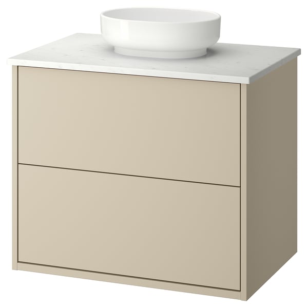 HAVBÄCK / VINDELÄLVEN Meuble sdb avec tiroirs/lavabo, beige/blanc marbré, 31x21 1/2x30 5/8 "
