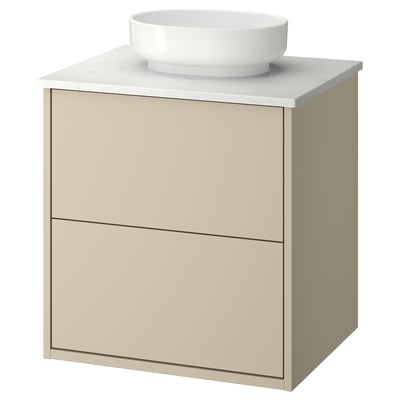 HAVBÄCK / VINDELÄLVEN Meuble sdb avec tiroirs/lavabo, beige/blanc marbré, 25x21 1/2x30 5/8 "