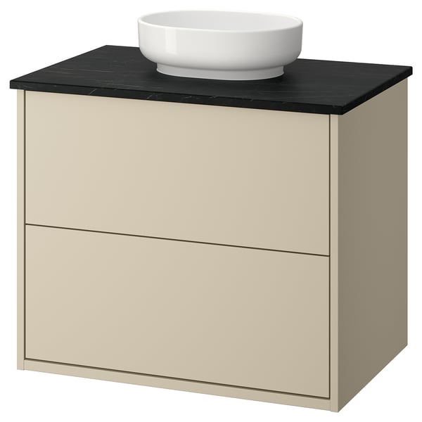 HAVBÄCK / VINDELÄLVEN Meuble sdb avec tiroirs/lavabo, beige/noir marbré, 31x21 1/2x30 5/8 "