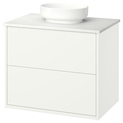 HAVBÄCK / VINDELÄLVEN Meuble sdb avec tiroirs/lavabo, blanc/blanc marbré, 31x21 1/2x30 5/8 "
