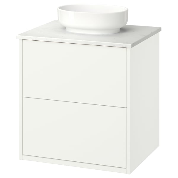 HAVBÄCK / VINDELÄLVEN Meuble sdb avec tiroirs/lavabo, blanc/blanc marbré, 25x21 1/2x30 5/8 "