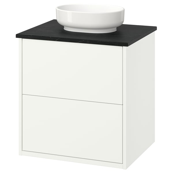 HAVBÄCK / VINDELÄLVEN Meuble sdb avec tiroirs/lavabo, blanc/noir marbré, 25x21 1/2x30 5/8 "