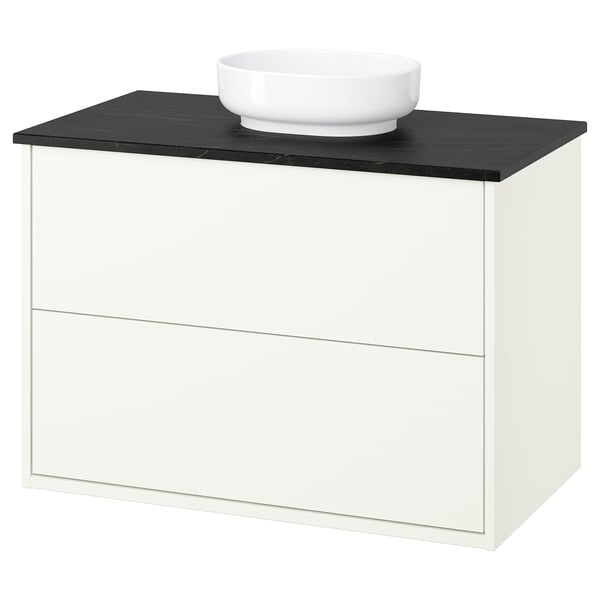 HAVBÄCK / VINDELÄLVEN Meuble sdb avec tiroirs/lavabo, blanc/noir marbré, 37x21 1/2x30 5/8 "
