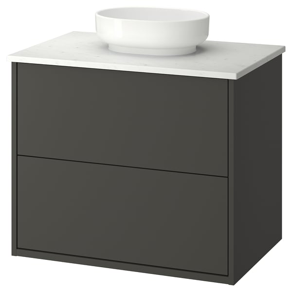 HAVBÄCK / VINDELÄLVEN Meuble sdb avec tiroirs/lavabo, gris foncé/blanc marbré, 31x21 1/2x30 5/8 "