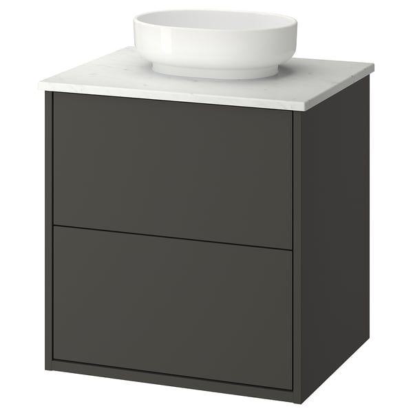HAVBÄCK / VINDELÄLVEN Meuble sdb avec tiroirs/lavabo, gris foncé/blanc marbré, 25x21 1/2x30 5/8 "