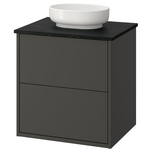 HAVBÄCK / VINDELÄLVEN Meuble sdb avec tiroirs/lavabo, gris foncé/noir marbré, 25x21 1/2x30 5/8 "