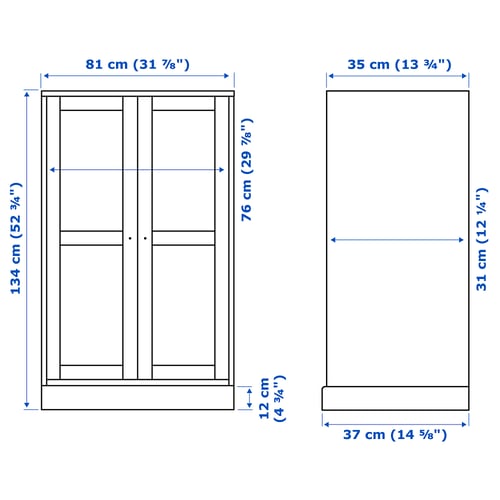 HAVSTA Armoire vitrée avec plinthe, blanc/verre clair, 31 7/8x14 5/8x52 3/4 "