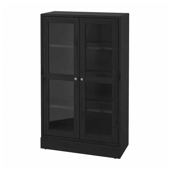 HAVSTA Armoire vitrée avec plinthe, noir/verre clair, 31 7/8x14 5/8x52 3/4 "