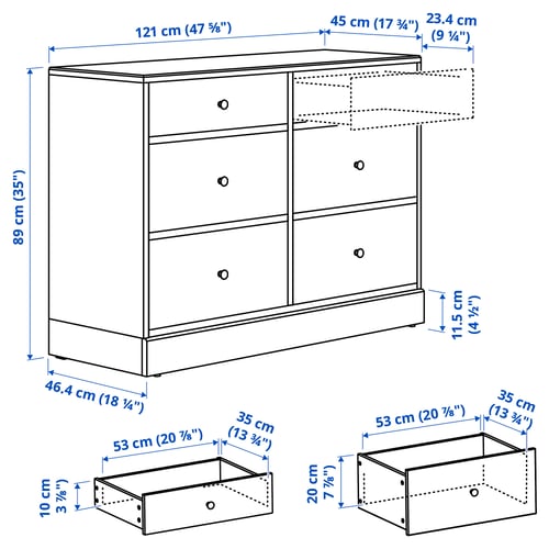 HAVSTA Commode à 6 tiroirs, blanc, 47 5/8x18 1/2x35 "