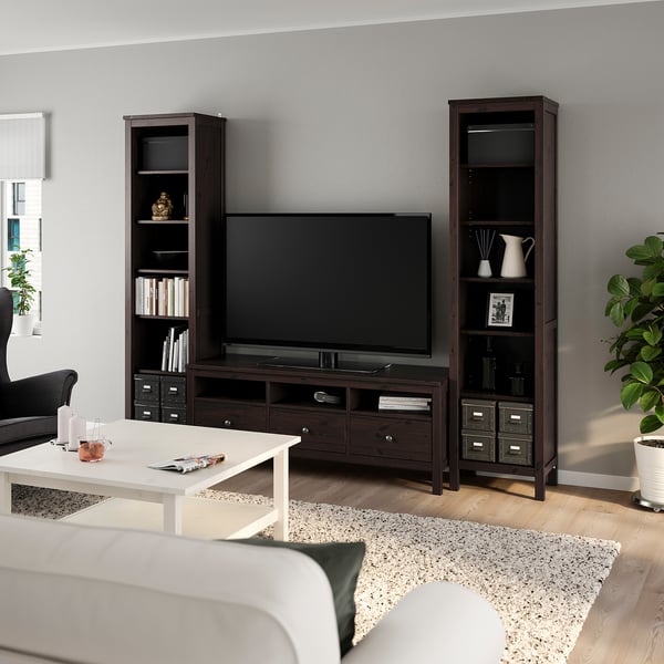 HEMNES Agencement meuble télé, brun-noir, 96 1/2x77 1/2 "
