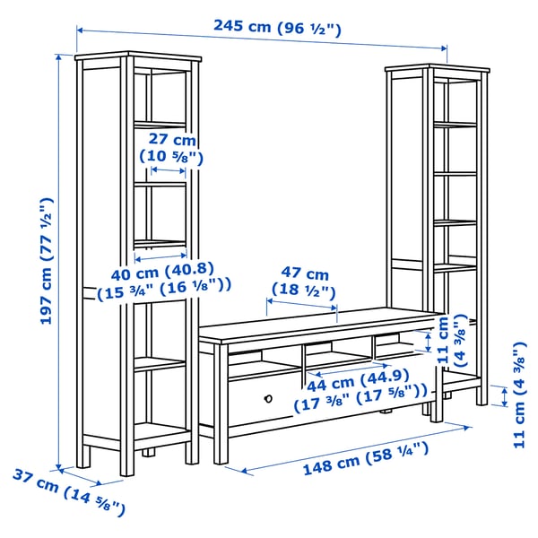 HEMNES Agencement meuble télé, teinté blanc, 96 1/2x77 1/2 "