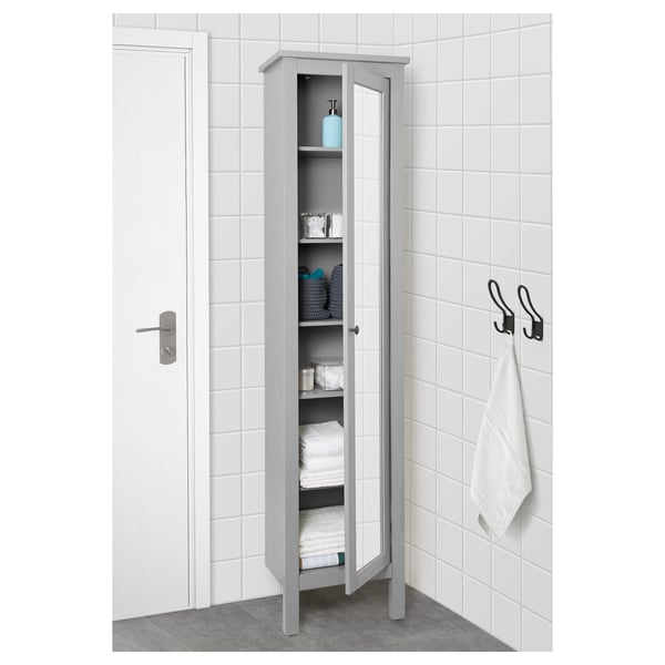 HEMNES Armoire haute à porte miroir, gris, 19 1/4x12 1/4x78 3/4 "