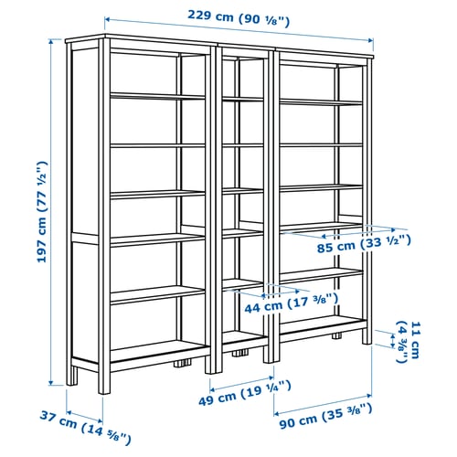 HEMNES Bibliothèque, brun-noir, 90 1/8x77 1/2 "