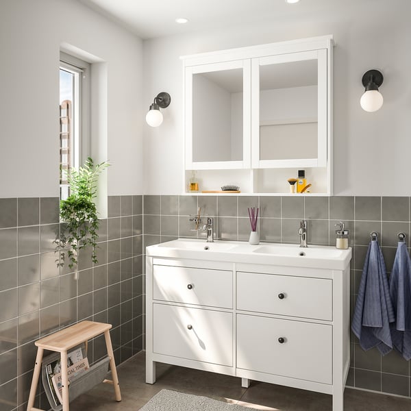 HEMNES Meuble-lavabo à tiroirs, blanc, 48x32 3/8 "