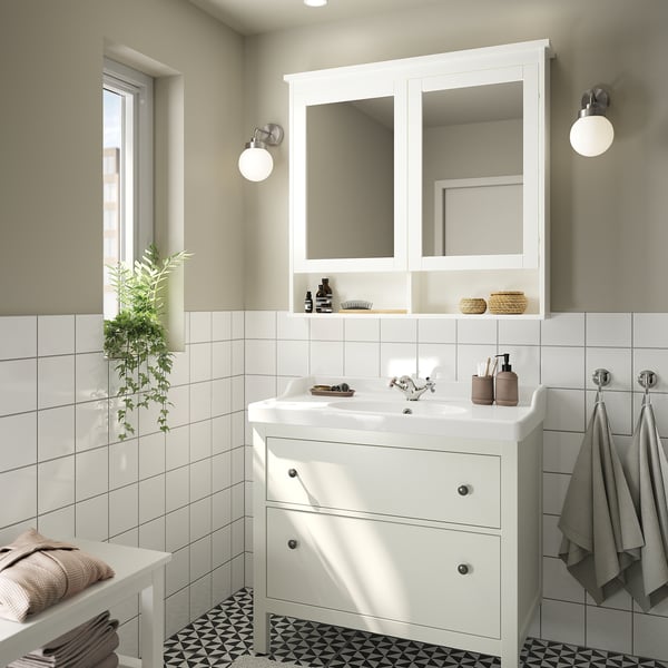 HEMNES Meuble-lavabo à tiroirs, blanc, 36x32 3/8 "