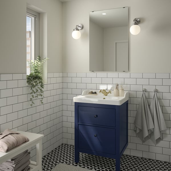 HEMNES Meuble-lavabo à tiroirs, bleu, 24x32 3/8 "