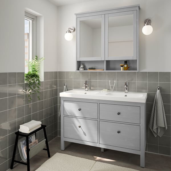 HEMNES Meuble-lavabo à tiroirs, gris, 48x32 3/8 "