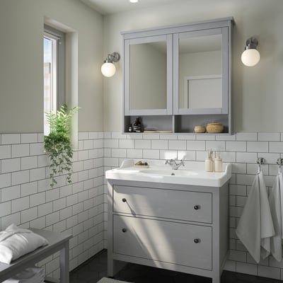 HEMNES Meuble-lavabo à tiroirs, gris, 36x32 3/8 "