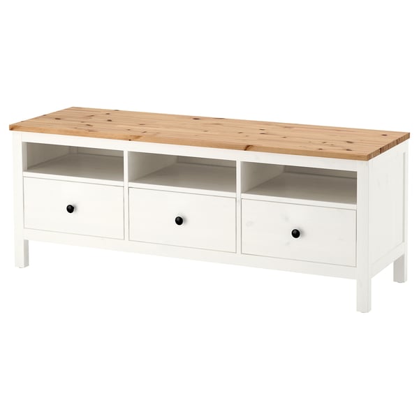 HEMNES Meuble télé, teinté blanc/brun clair, 58 1/4x18 1/2x22 1/2 "