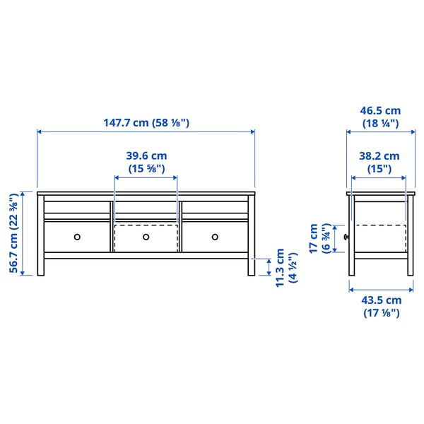 HEMNES Meuble télé, teinté blanc/brun clair, 58 1/4x18 1/2x22 1/2 "