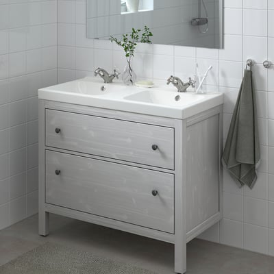 HEMNES / ORRSJÖN Meuble sdb avec tiroirs/lavabo, gris, 37x21 3/4x34 7/8 "