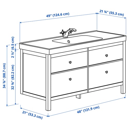 HEMNES / ORRSJÖN Meuble sdb avec tiroirs/lavabo, gris, 49x21 3/4x34 7/8 "