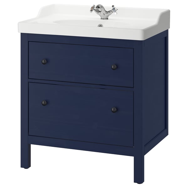 HEMNES / RUTSJÖN Meuble sdb avec tiroirs/lavabo, bleu, 31 3/8x21 7/8x37 "