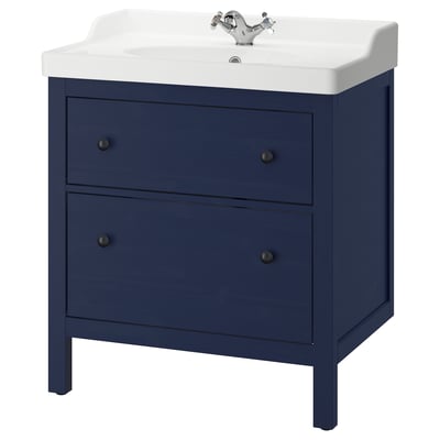 HEMNES / RUTSJÖN Meuble sdb avec tiroirs/lavabo, bleu, 31 3/8x21 7/8x37 "