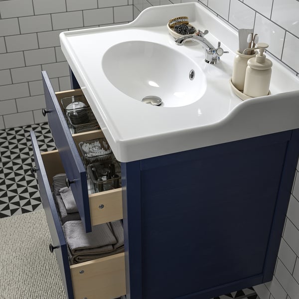 HEMNES / RUTSJÖN Meuble sdb avec tiroirs/lavabo, bleu, 31 3/8x21 7/8x37 "