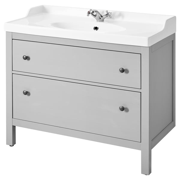 HEMNES / RUTSJÖN Meuble sdb avec tiroirs/lavabo, gris, 37 3/8x21 7/8x37 "