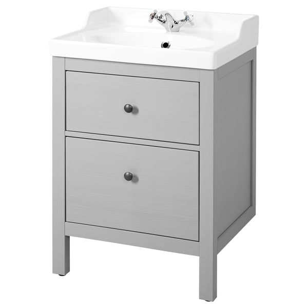 HEMNES / RUTSJÖN Meuble sdb avec tiroirs/lavabo, gris, 25 1/4x21 7/8x37 "
