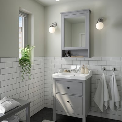HEMNES / RUTSJÖN Meuble sdb avec tiroirs/lavabo, gris, 25 1/4x21 7/8x37 "