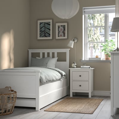 HEMNES Struct lit+2 btes de rangement, teinté blanc/Luröy, 1 place