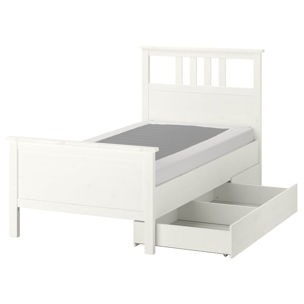 HEMNES Struct lit+2 btes de rangement, teinté blanc/Lyngör blanc, 1 place