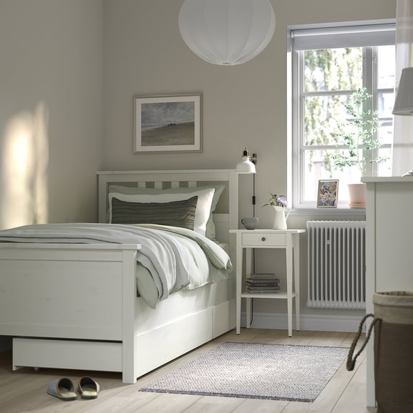 HEMNES Struct lit+2 btes de rangement, teinté blanc/Lyngör blanc, 1 place