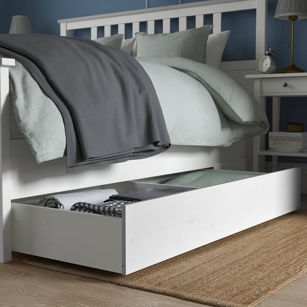 HEMNES Struct lit+2 btes de rangement, teinté blanc, Très grand 2 places