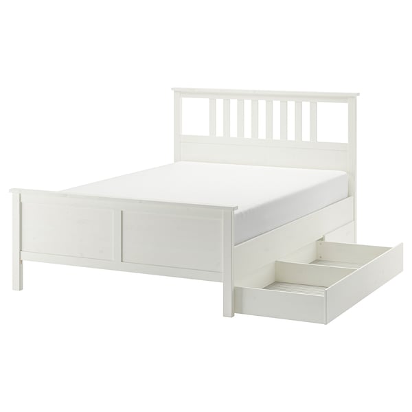 HEMNES Struct lit+2 btes de rangement, teinté blanc, Très grand 2 places