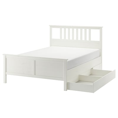 HEMNES Struct lit+2 btes de rangement, teinté blanc, Très grand 2 places