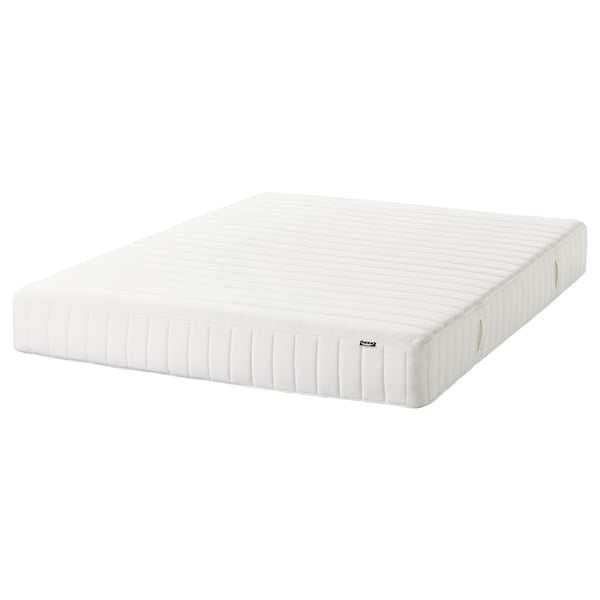 HEMNES Structure de lit avec matelas, teinté blanc/Valevåg mi-ferme, 1 place