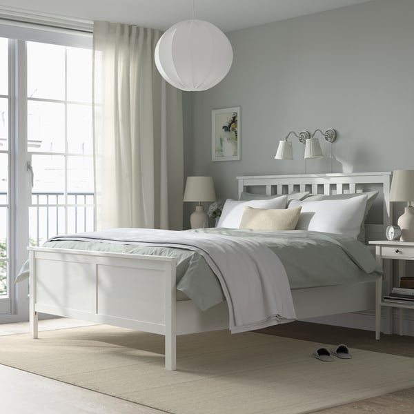 HEMNES Structure de lit, teinté blanc/Lyngör blanc, Très grand 2 places
