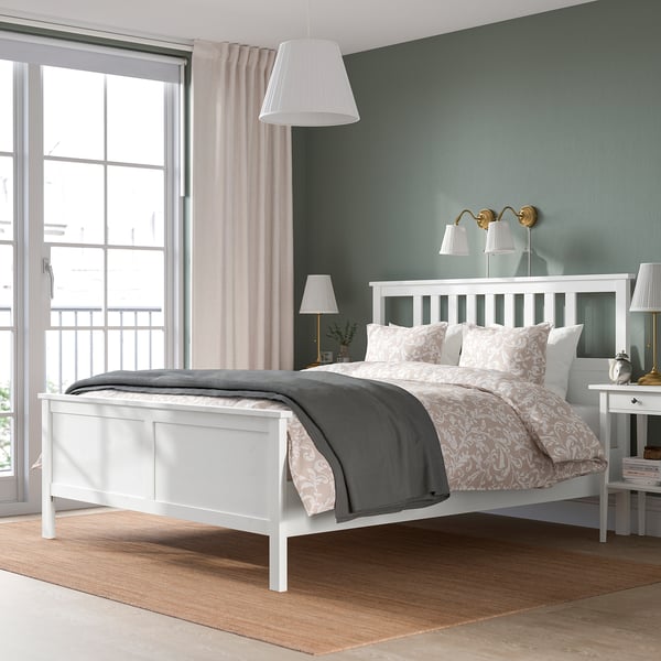 HEMNES Structure de lit, teinté blanc, Deux places