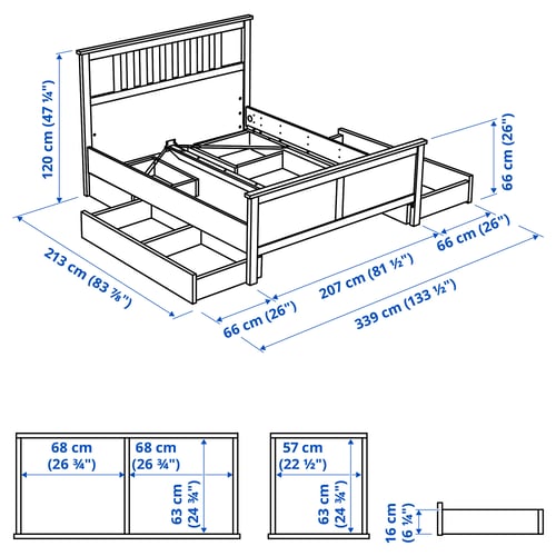 HEMNES Structure lit+4 tiroirs, teinté blanc/Luröy, Très grand 2 places